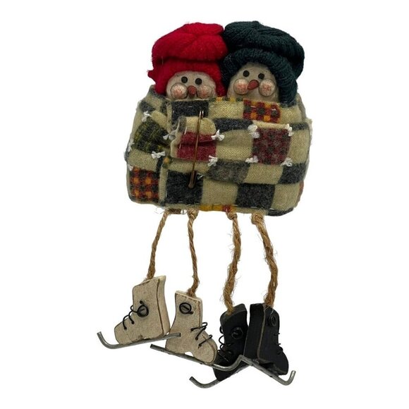 Snowman Bundle Up Buddies Ice Skates Shelf Sitters Folk Art 3.5 in Vintage - Picture 1 of 6